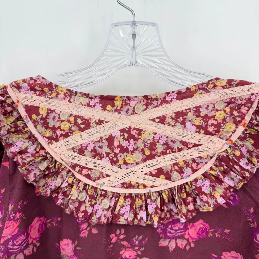 Love Shack Fancy Morrison Top Blouse Cotton Spiced Apple Red Size M